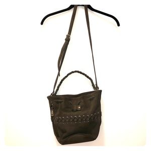 All saints tan bucket purse